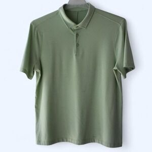 Lululemon Men's Short Sleeve Polo Shirt Green Textured Performance Golf Size L‎